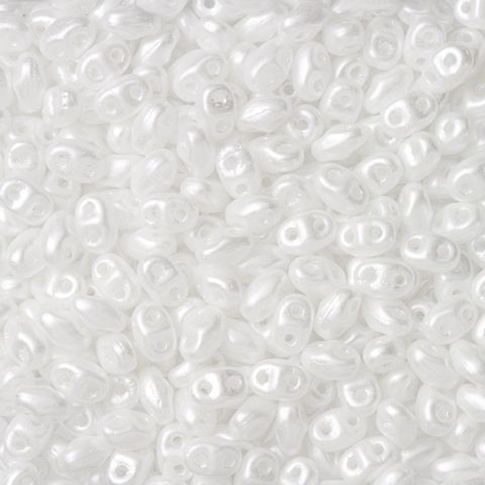 Czech Glass MiniDuo, 2-Hole Beads 2x4mm, Snow Pearl Coat  (2.5 Inch Tube)