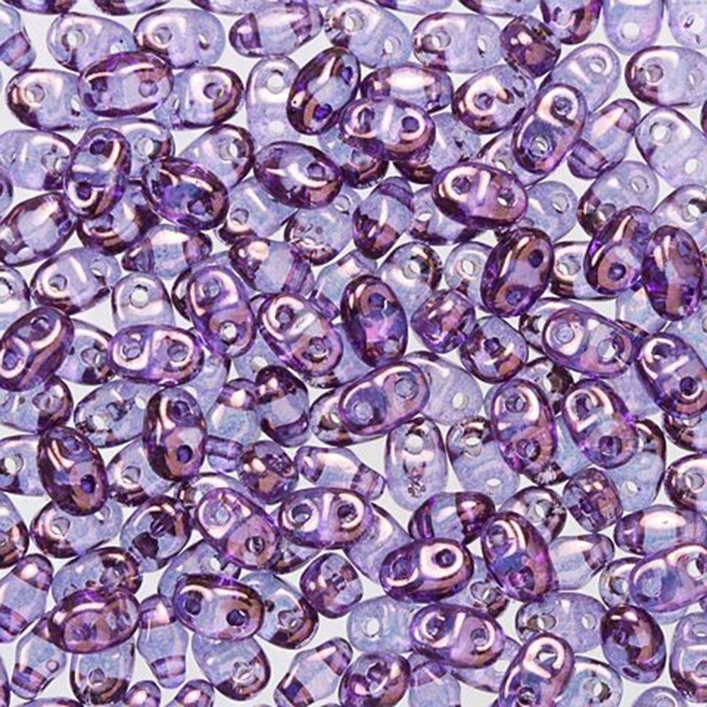 Czech Glass MiniDuo, 2-Hole Beads 2x4mm, Transparent Amethyst Luster  (2.5 Inch Tube)