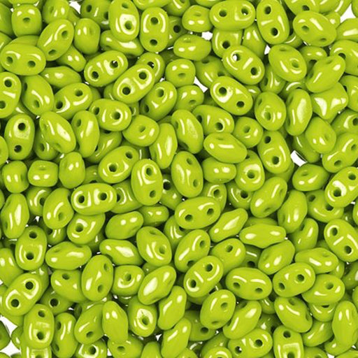 Czech Glass MiniDuo, 2-Hole Beads 2x4mm, Opaque Olive  (2.5 Inch Tube)