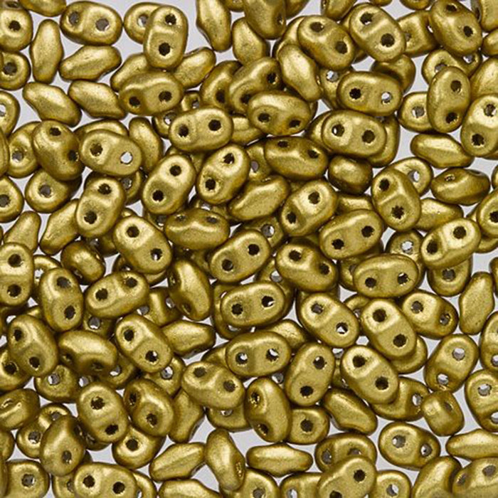 Czech Glass MiniDuo, 2-Hole Beads 2x4mm, Matte Metallic Aztec Gold  (2.5 Inch Tube)