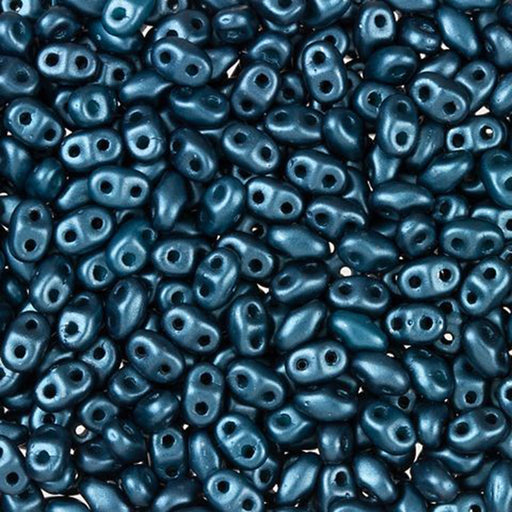 Czech Glass MiniDuo, 2-Hole Beads 2x4mm, Steel Blue Pearl Coat  (2.5 Inch Tube)