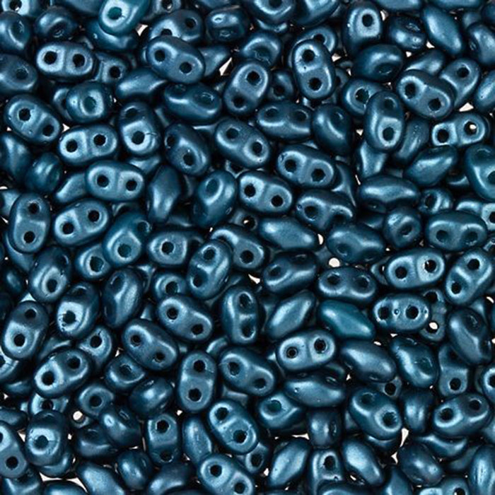 Czech Glass MiniDuo, 2-Hole Beads 2x4mm, Steel Blue Pearl Coat  (2.5 Inch Tube)
