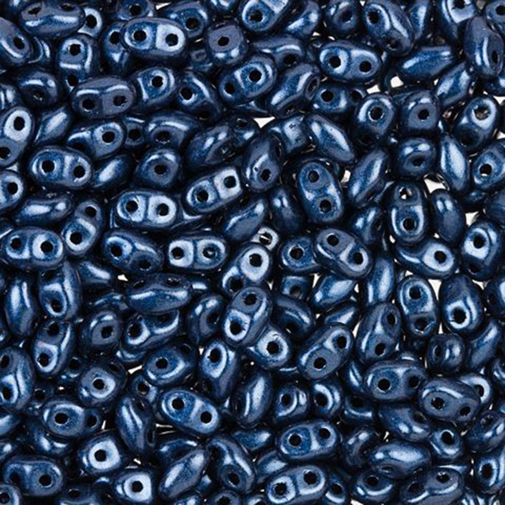 Czech Glass MiniDuo, 2-Hole Beads 2x4mm, Dark Blue Metallic Suede  (2.5 Inch Tube)