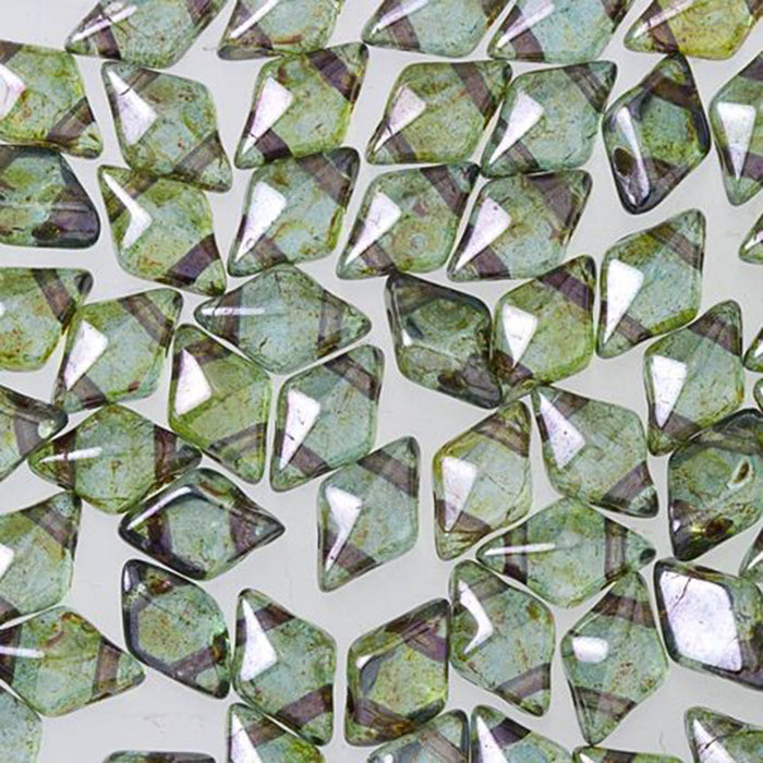 Czech Glass DiamonDuo, 2-Hole Diamond Shaped Beads 5x8mm, Lumi Green (10 Gram Pack)