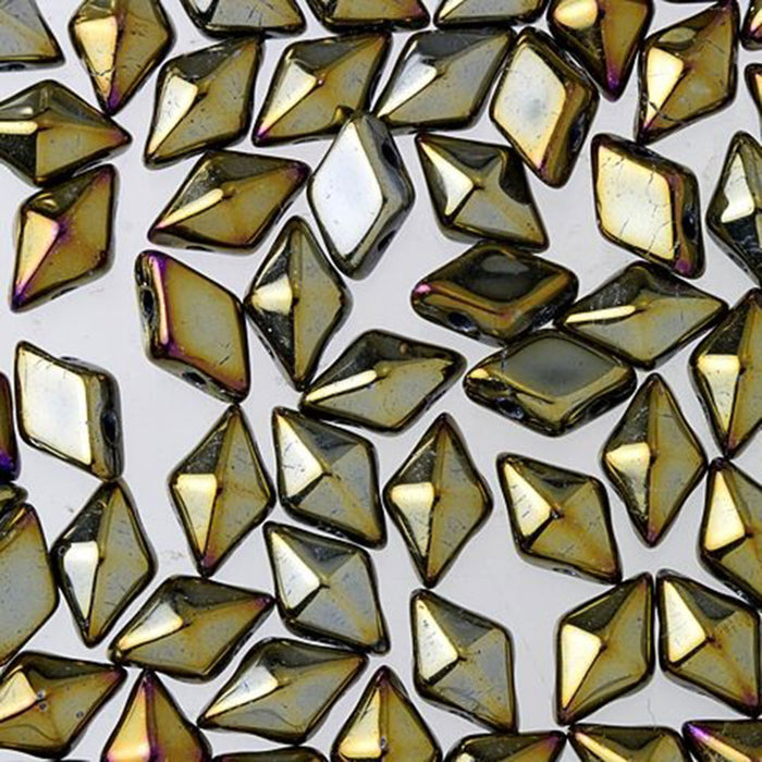 Czech Glass DiamonDuo, 2-Hole Diamond Shaped Beads 5x8mm, Brown Iris (10 Gram Pack)