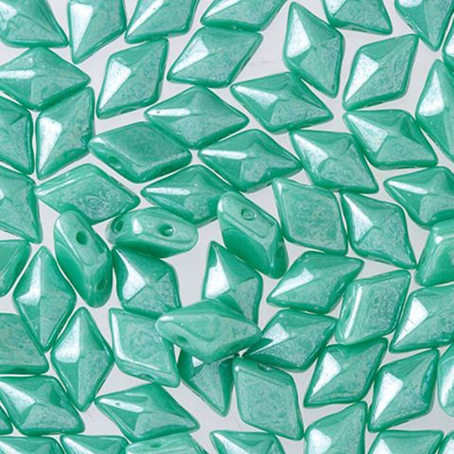 Czech Glass DiamonDuo, 2-Hole Diamond Shaped Beads 5x8mm, Turquoise Shimmer (10 Gram Pack)