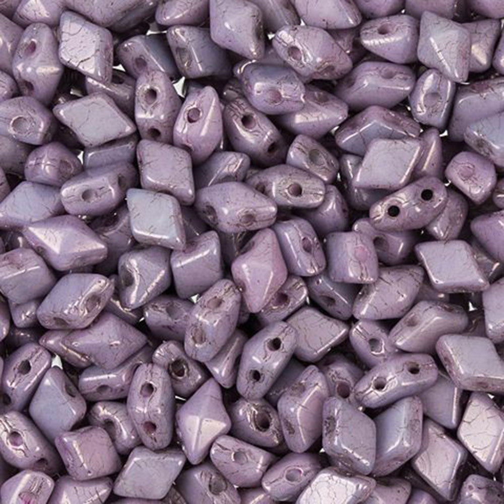 Czech Glass DiamonDuo Mini, 2-Hole Diamond Shaped Beads 4x6mm, Chalk Lumi Purple (25 Gram Pack)