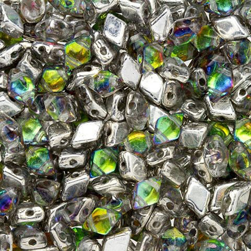 Czech Glass DiamonDuo Mini, 2-Hole Diamond Shaped Beads 4x6mm, Prismatic Tropics (25 Gram Pack)