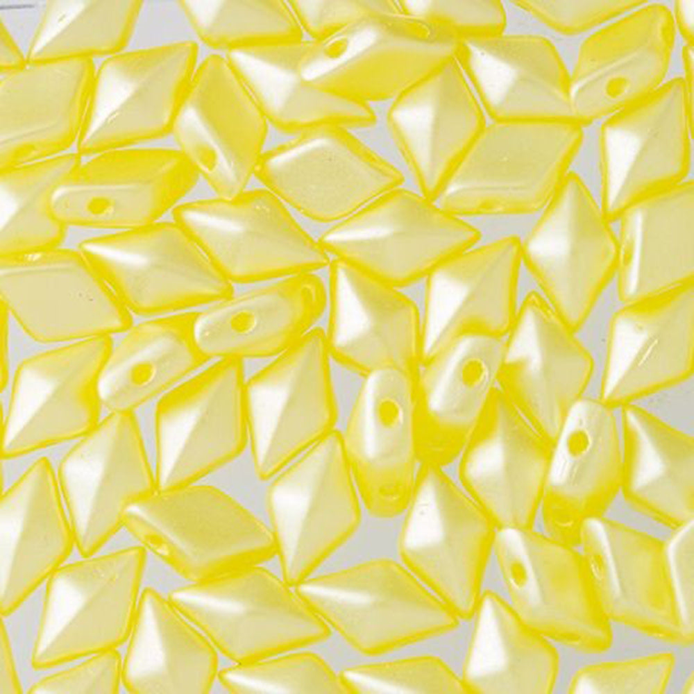 Czech Glass DiamonDuo, 2-Hole Diamond Shaped Beads 5x8mm, Pastel Lemon (10 Gram Pack)