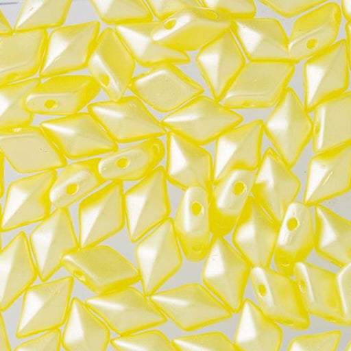 Czech Glass DiamonDuo, 2-Hole Diamond Shaped Beads 5x8mm, Pastel Lemon (10 Gram Pack)