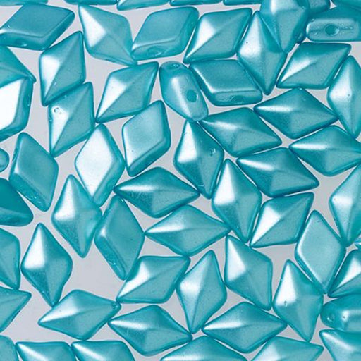 Czech Glass DiamonDuo, 2-Hole Diamond Shaped Beads 5x8mm, Pastel Aqua (10 Gram Pack)