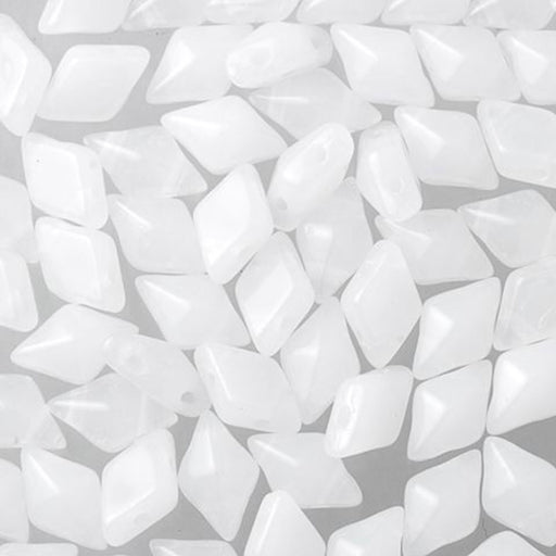 Czech Glass DiamonDuo, 2-Hole Diamond Shaped Beads 5x8mm, White Alabaster (10 Gram Pack)
