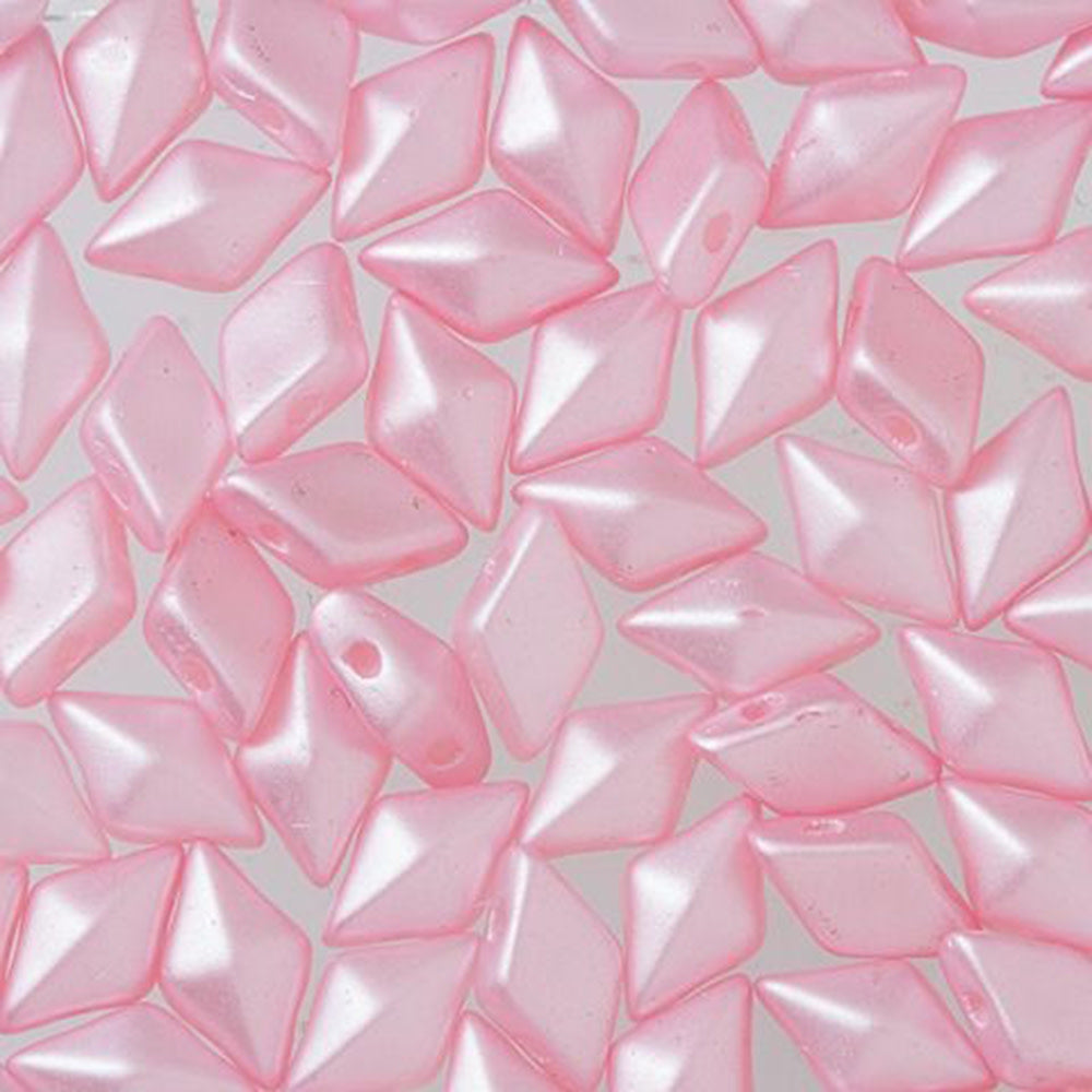 Czech Glass DiamonDuo, 2-Hole Diamond Shaped Beads 5x8mm, Pink Airy Pearl (10 Gram Pack)