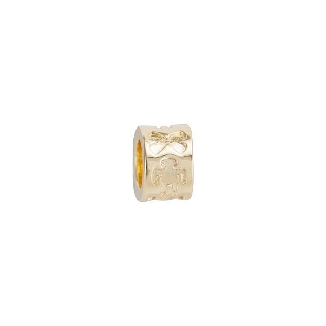 Large Hole Bead, Round Cylinder with Male Symbol and Ribbon 8mm, Gold Plated (1 Piece)