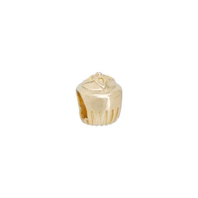 Large Hole Bead, 3D Cupcake 9x7.5mm, Gold Plated (1 Piece)