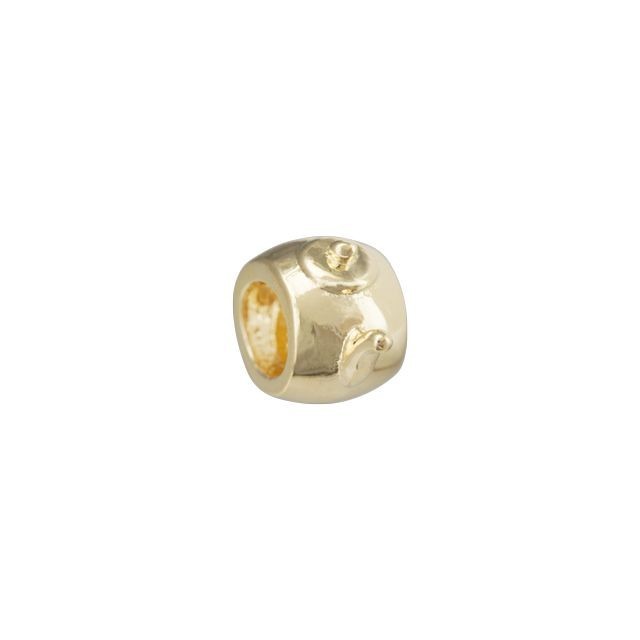 Large Hole Bead, Round Tea Pot, Gold Plated 12mm, Gold Plated (1 Piece)