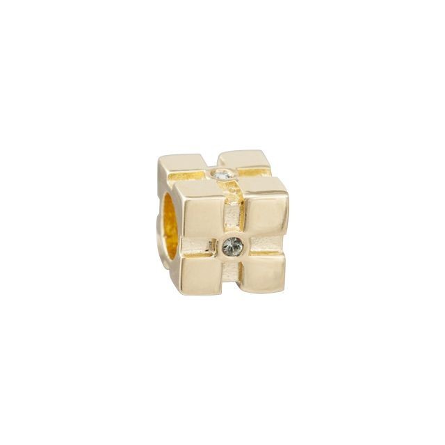 Large Hole Bead, Square Cube with Black Diamond Crystals 8mm, Gold Plated (1 Piece)