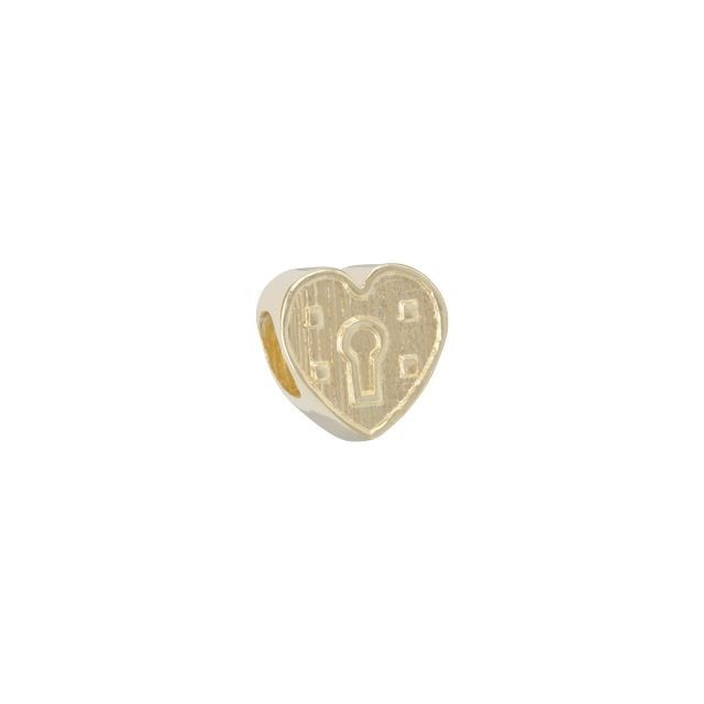 Large Hole Bead, Heart Lock with Keyhole 8.5x6.5mm , Gold Plated (1 Piece)