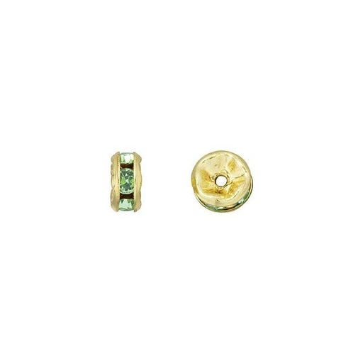 Metal Bead, Rondelle Spacer with Peridot Rhinestones 5x3mm, Gold Plated (1 Piece)