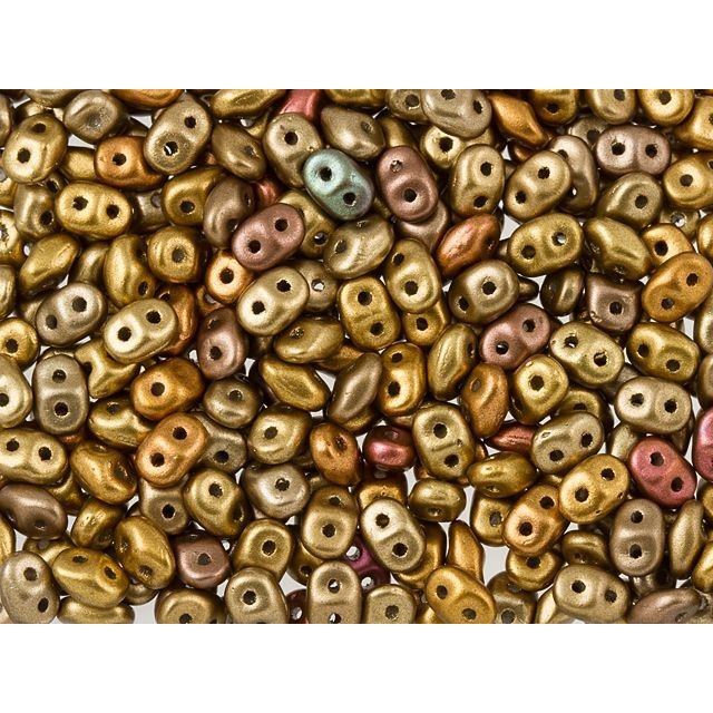 Czech Glass Matubo, 2-Hole SuperDuo Beads 2x5mm, Matte Metallic Gold Iris (2.5" Tube)