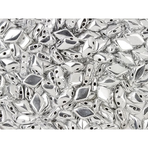Czech Glass GemDuo, 2-Hole Diamond Shaped Beads 8x5mm, Silver  (2.5" Tube)