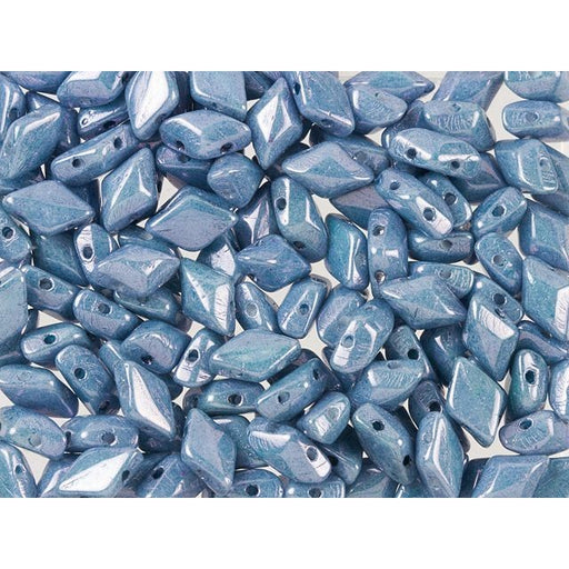 Czech Glass GemDuo, 2-Hole Diamond Shaped Beads 8x5mm, Opaque Blue Luster  (2.5" Tube)