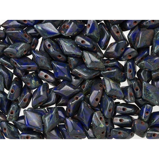 Czech Glass GemDuo, 2-Hole Diamond Shaped Beads 8x5mm, Opaque Blue Picasso  (2.5" Tube)
