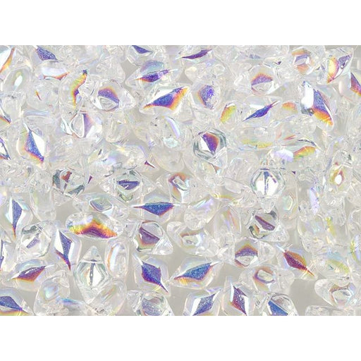 Czech Glass GemDuo, 2-Hole Diamond Shaped Beads 8x5mm, Crystal AB  (2.5" Tube)