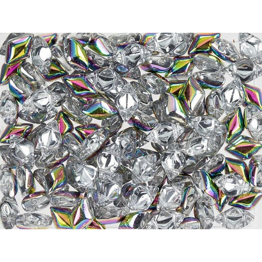 Czech Glass GemDuo, 2-Hole Diamond Shaped Beads 8x5mm, Crystal Vitral  (2.5" Tube)
