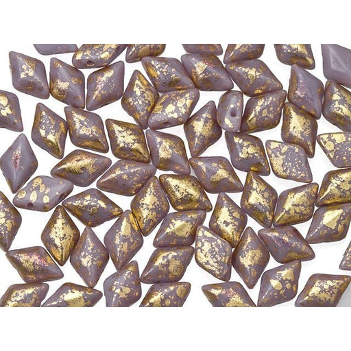 Czech Glass GemDuo, 2-Hole Diamond Shaped Beads 8x5mm, Gold Splash Opaque Purple  (2.5" Tube)