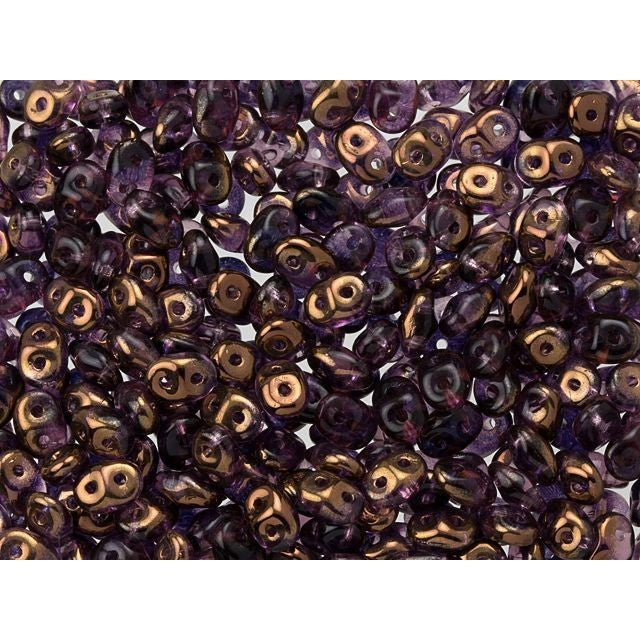 Matubo SuperDuo 2 x 5mm Amethyst Half Bronze Luster 2-Hole Seed Bead 2.5-Inch Tube