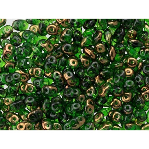 Matubo SuperDuo 2 x 5mm Green Half Bronze Luster 2-Hole Seed Bead 2.5-Inch Tube