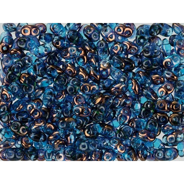 Matubo SuperDuo 2 x 5mm Aquamarine Half Bronze Luster 2-Hole Seed Bead 2.5-Inch Tube