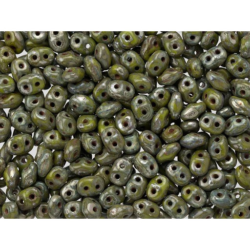 Matubo SuperDuo 2 x 5mm Opaque Olivine Silver Picasso 2-Hole Seed Bead 2.5-Inch Tube