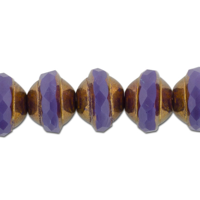 Czech Glass Beads, Saturn 10x8mm, Purple Opaline with Bronze Finish, by Raven's Journey (1 Strand)