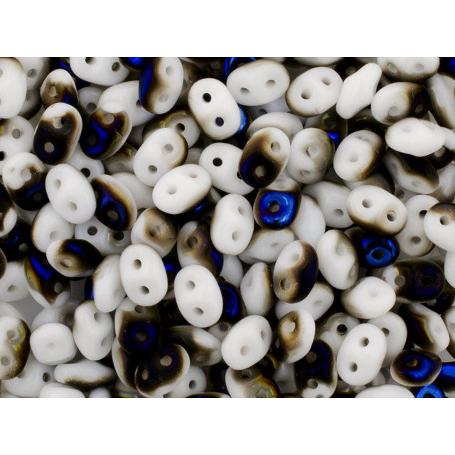 Matubo SuperDuo 2 x 5mm 1/2 Blue Iris - Opaque White 2-Hole Seed Bead 2.5-Inch Tube