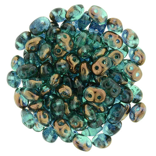 Matubo SuperDuo 2 x 5mm Bronze Luster 1/2 - Emerald 2-Hole Seed Bead 2.5-Inch Tube