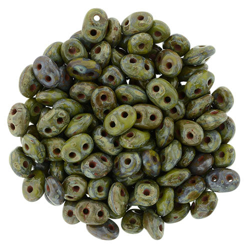 Matubo SuperDuo 2 x 5mm Luster - Opaque Green - Picasso 2-Hole Seed Bead 2.5-Inch Tube