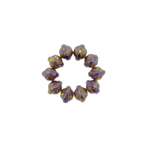 Czech Glass Beads, Saturn 10x8mm, Purple Silk with Mottled Gold Finish, by Raven's Journey (1 Strand)