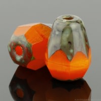 Czech Glass Beads, Faceted Bottom Cut Drop 8mm, Orange Opaline Mix with Bronze Finish, by Raven's Journey (1 Strand)