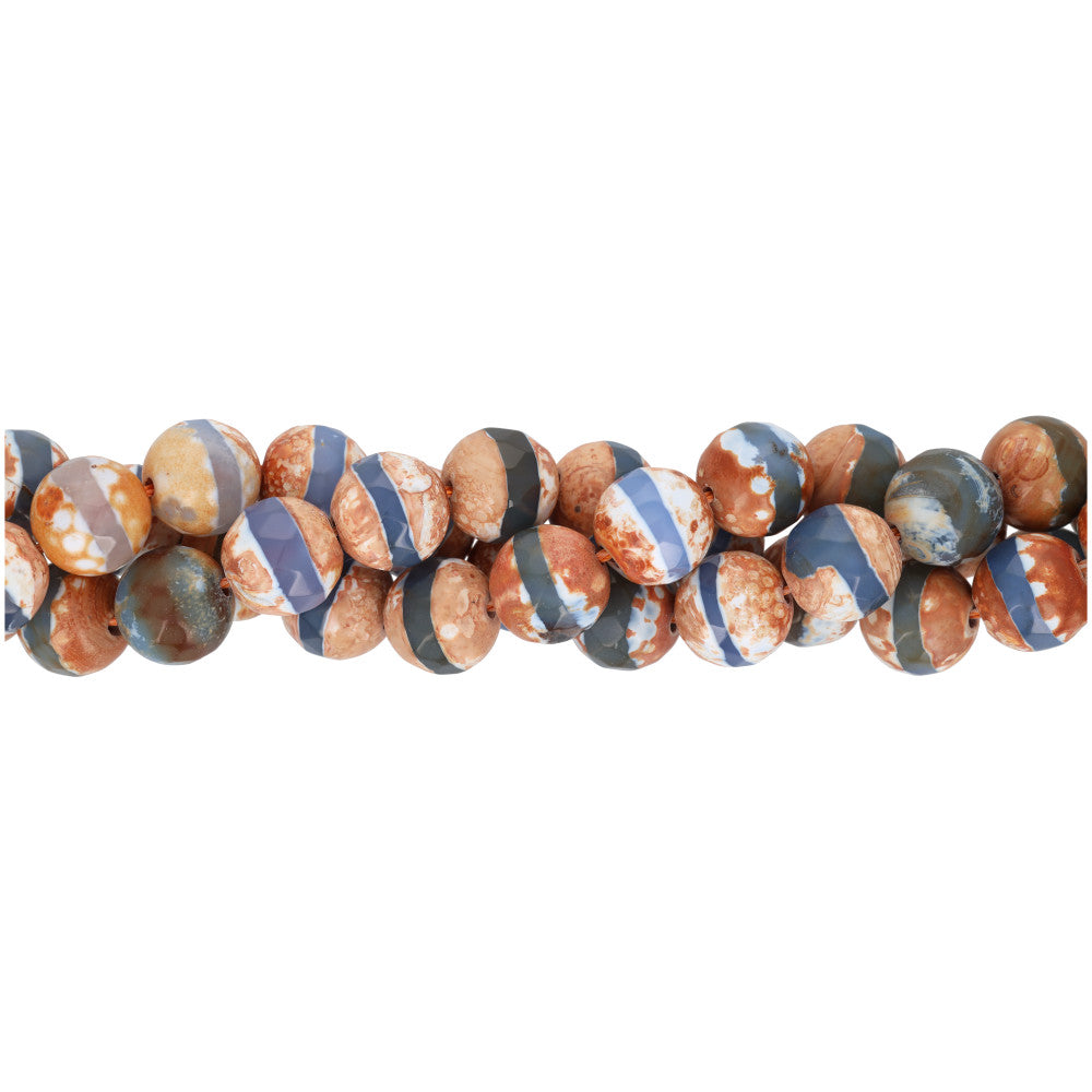 Gemstone Beads, Blue Brown Dzi Agate, 10mm Round, 1 Strand