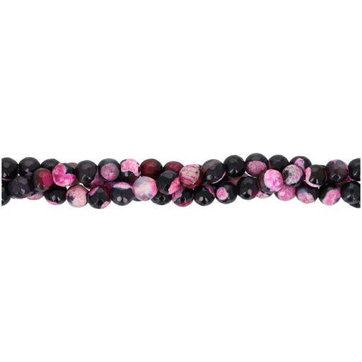 Gemstone Beads, Black/Fuchsia Fired Agate, 6mm Faceted Round, 1 Strand