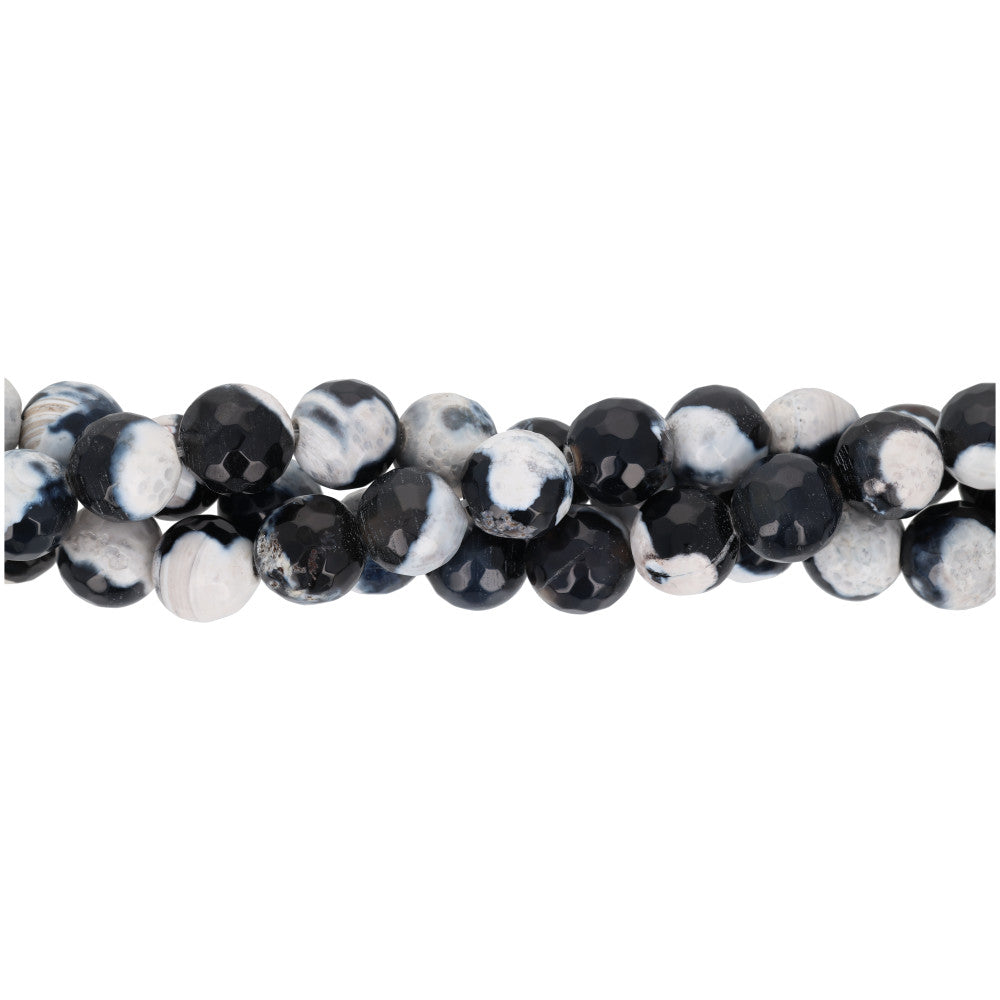 Gemstone Beads, Black/White Fired Agate, 10mm Faceted Round, 1 Strand