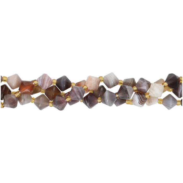 Gemstone Beads, Botswana Agate, 8mm Faceted Bicone, 1 Strand