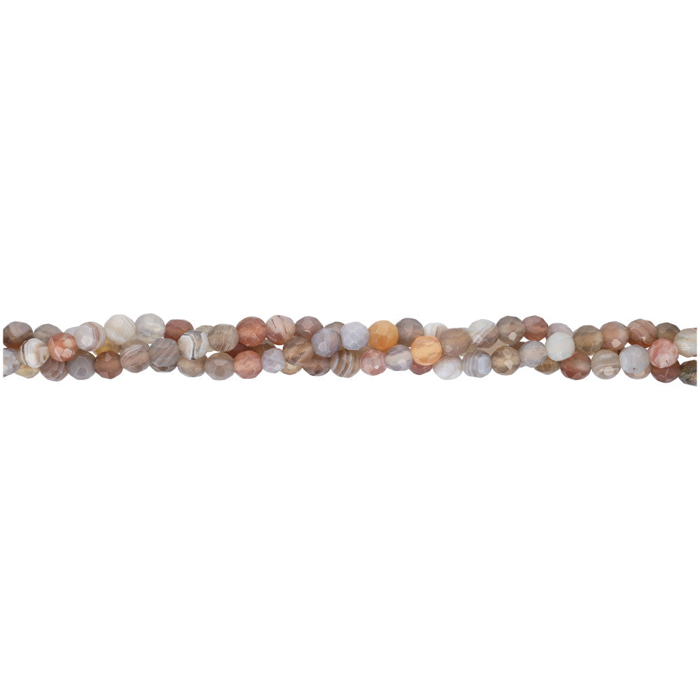 Gemstone Beads, Botswana Agate, 4mm Faceted Round, 1 Strand