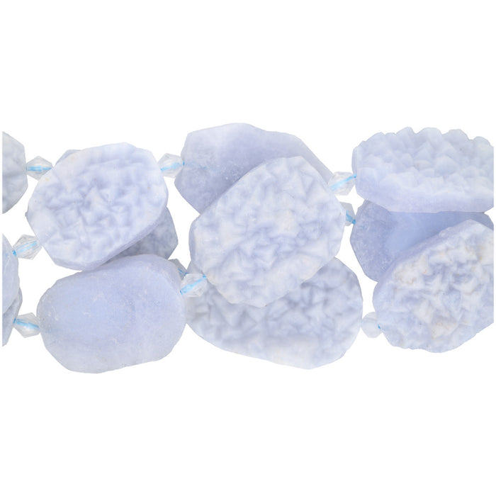 Gemstone Beads, Blue Lace Agate, 18-25mm Rectangle Druzy, 1 Strand