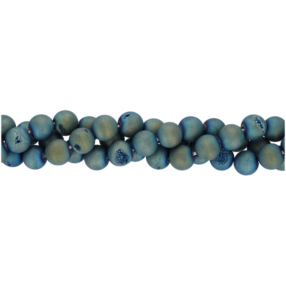 Gemstone Beads, Matte Teal Druzy Agate, 8mm Round , 1 Strand