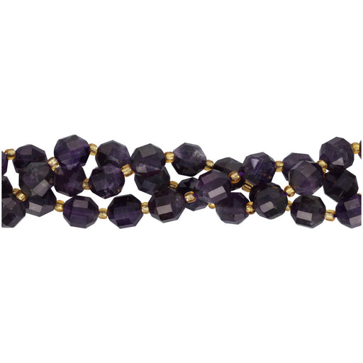 Gemstone Beads, Amethyst, 6mm Side Faceted Oval, 1 Strand