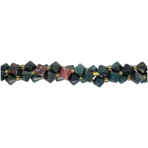 Gemstone Beads, Bloodstone, 8mm Faceted Bicone, 1 Strand