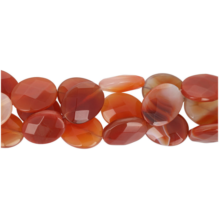 Gemstone Beads, Carnelian, 16x20mm Faceted Puffed Coin, 1 Strand